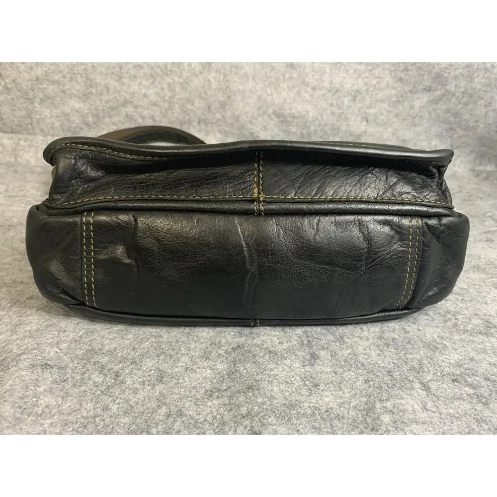 Jack Georges Voyager Crossbody Bag Black Leather Flap Zip Pockets Mens 7205